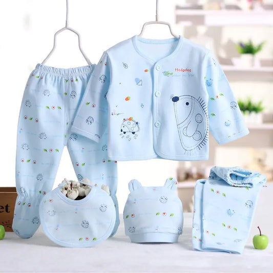 Bobora 5PCS Newborn Layette Set Infants Boys Girls Baby Cotton Clothes 0-3M Tops Hat Pants Suit Essentials Outfit Sets