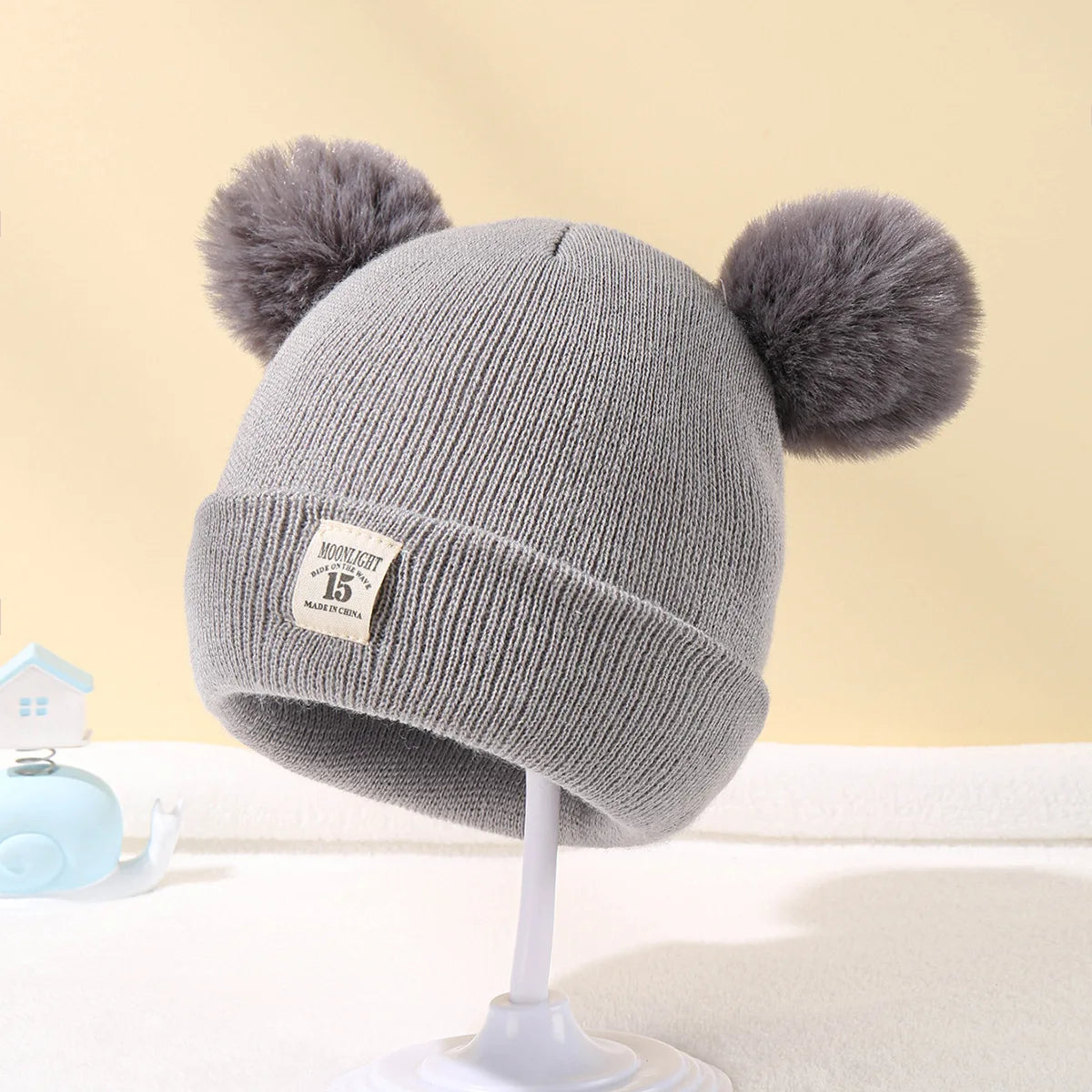 Solid Color Wool Knitted Bonnet , Cute Winter Hat For Kids Boys Girls Children Warm Beanie Cap 0-3Y