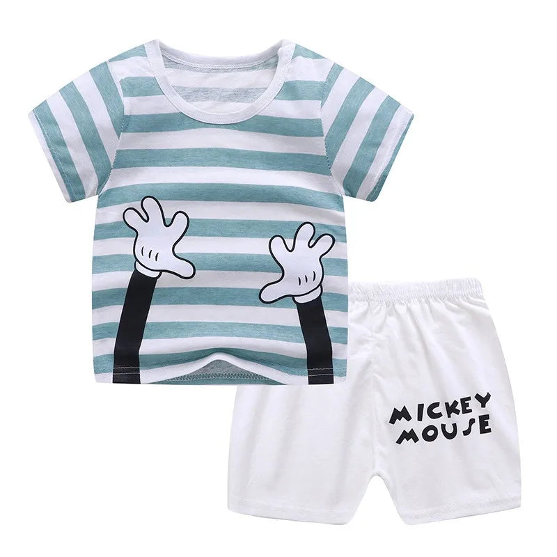 2021 Casual Baby Kid Mickey Mouse Clothes Sets for Boys 100% Cotton Baby Clothes 9 Mo -4 Years Old